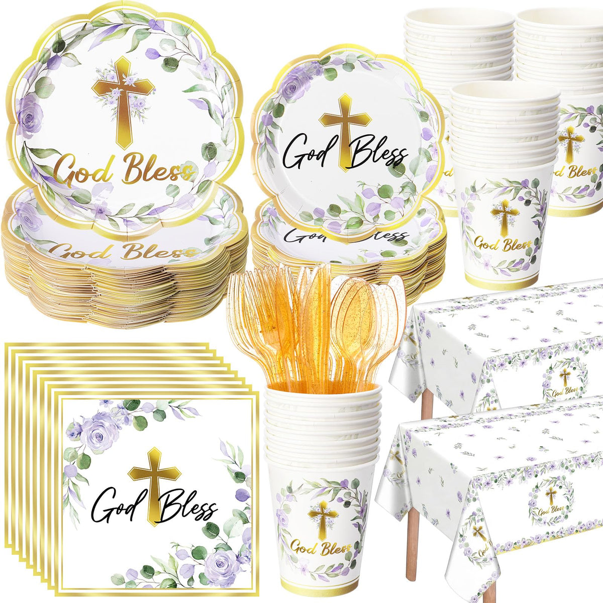 Pickmesh God Bless Baptism plates display coordinated 9-inch and 7-inch sizes for meals.