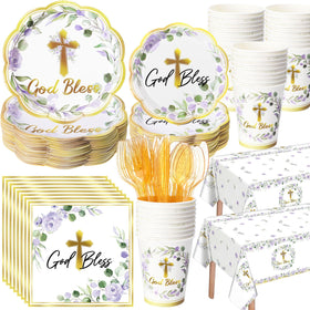 Pickmesh God Bless Baptism plates display coordinated 9-inch and 7-inch sizes for meals.