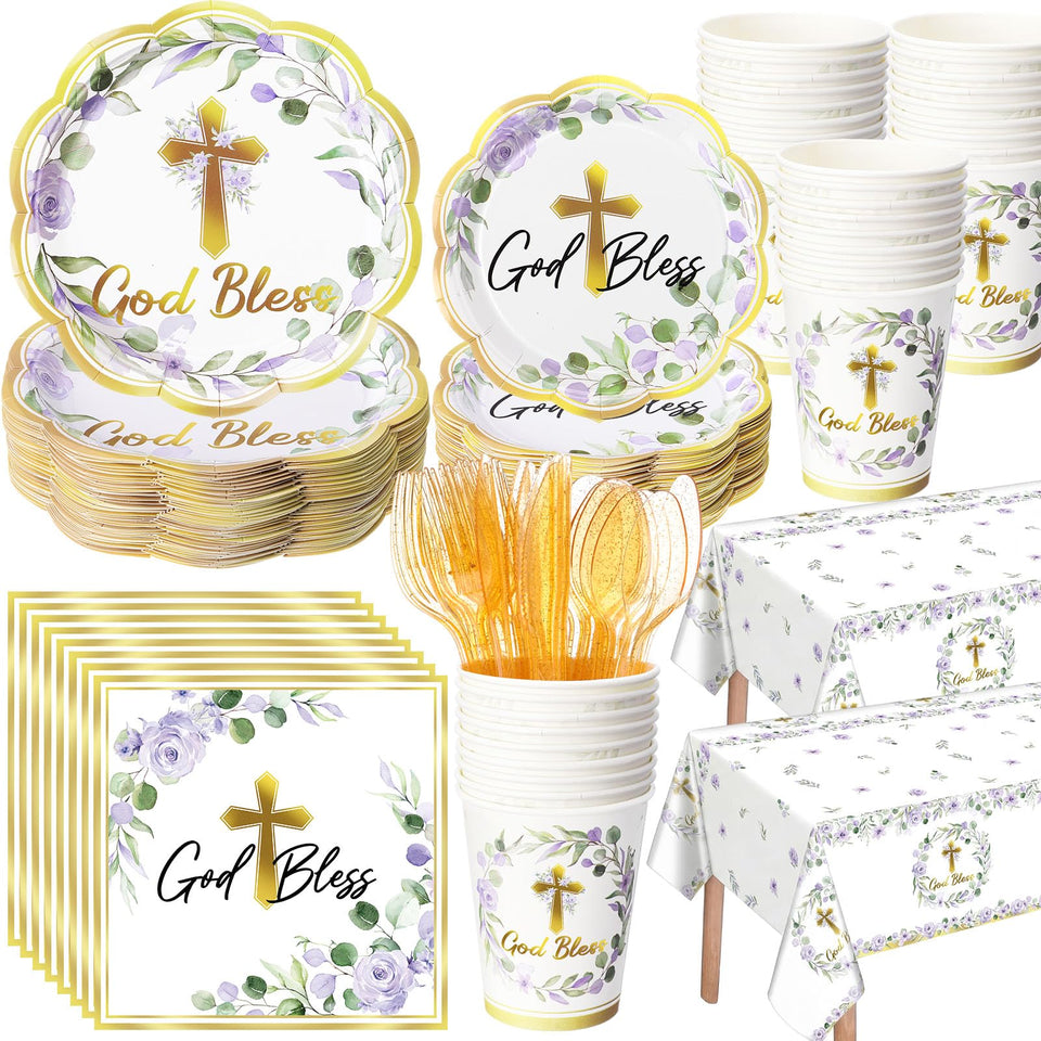 Pickmesh God Bless Baptism plates display coordinated 9-inch and 7-inch sizes for meals.