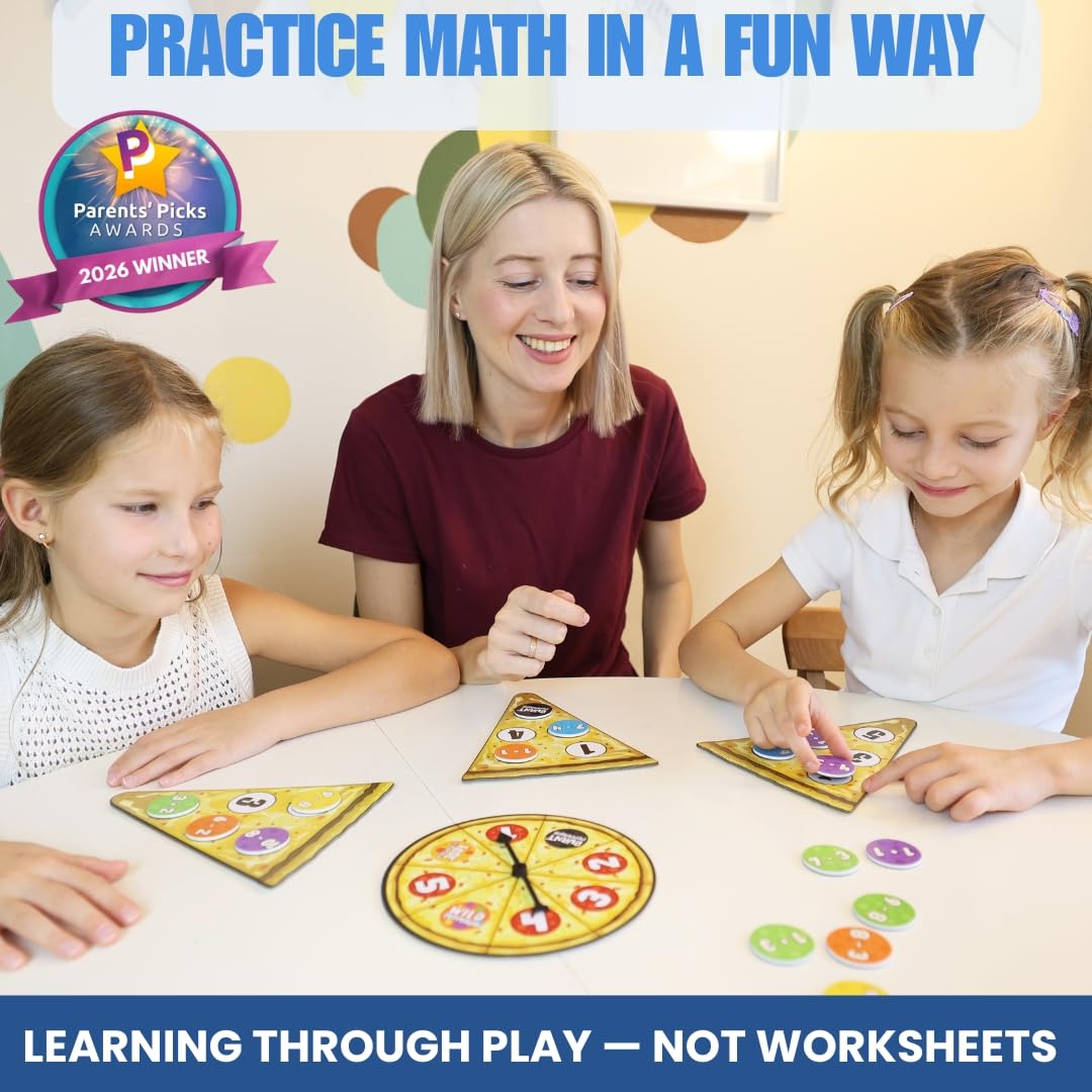 Pidoko Kids Matheroni Pepperoni spinner action engages kids in problem solving.