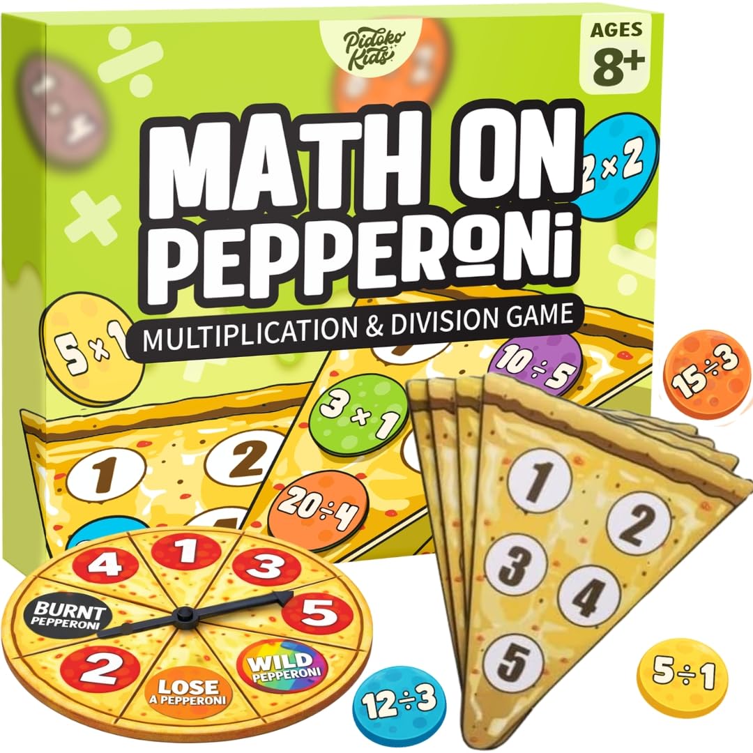 Pidoko Kids Matheroni Pepperoni spinner for fast multiplication practice.