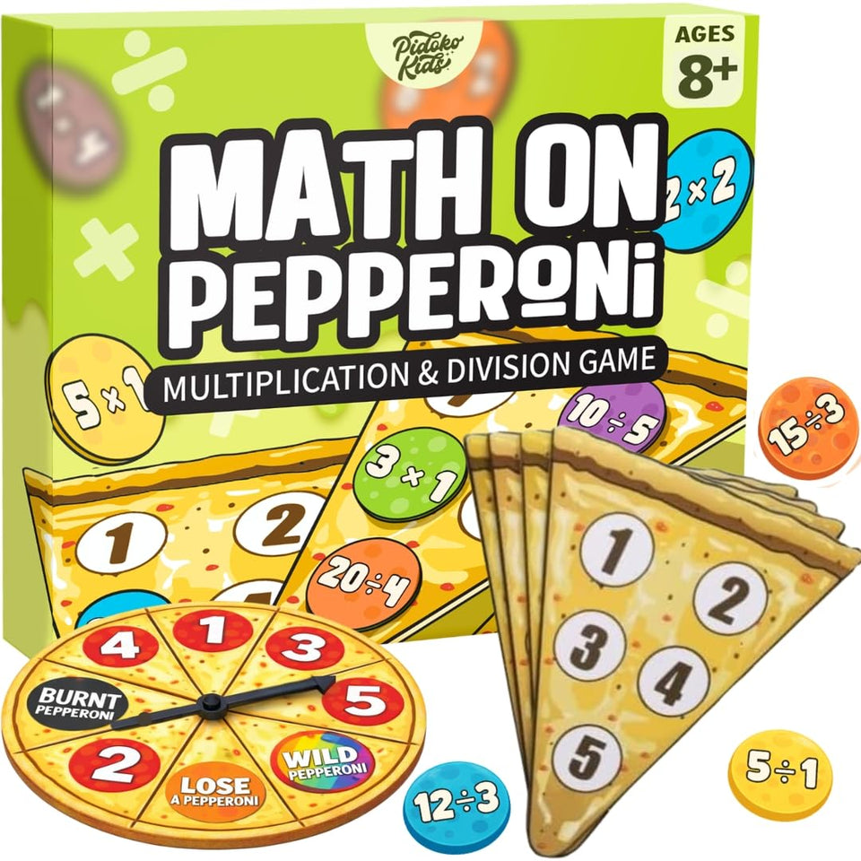 Pidoko Kids Matheroni Pepperoni spinner for fast multiplication practice.