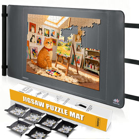 Piece Lab Premium puzzle mat rollup 46x26 unrolled, spacious workspace for large puzzles.