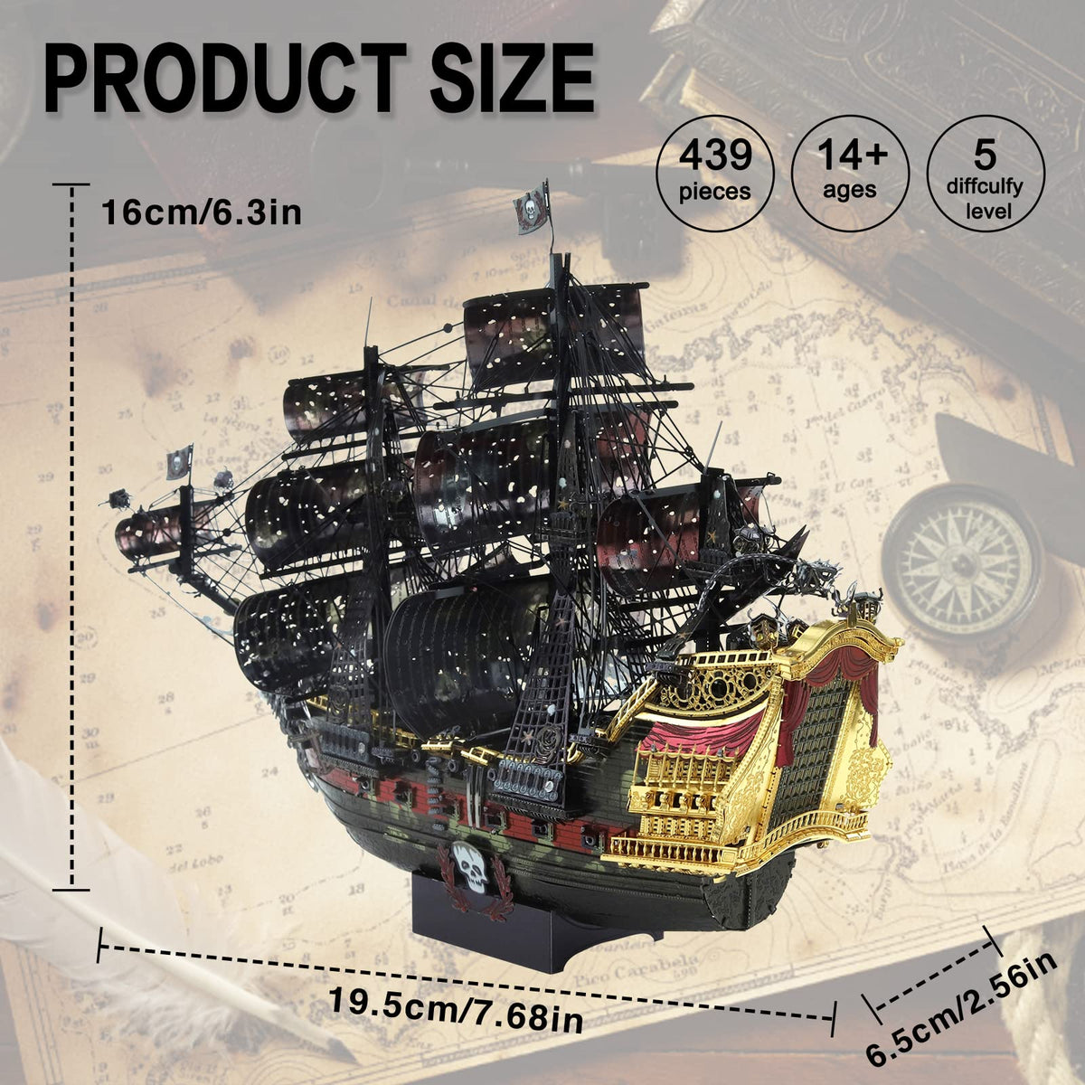 Piececool Queen Anne's Revenge tools needed image indicating clipper and pliers required.