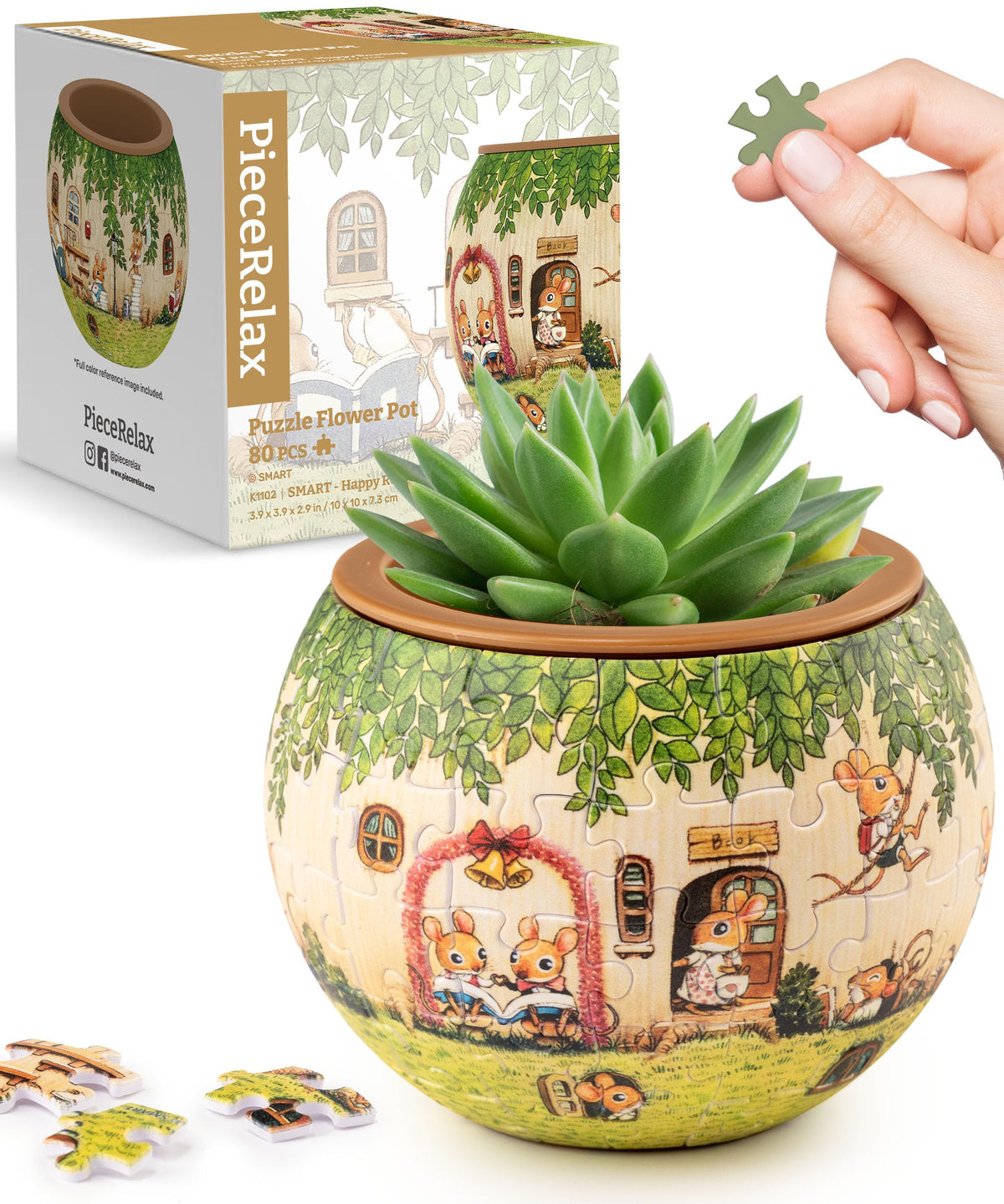 PieceRelax 3D puzzle flowerpot with interlocking pieces enhances home decor.