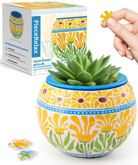 PieceRelax 3D puzzle planter with 80 pieces for playful desk decor and indoor plants.