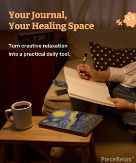 PieceRelax notes journal includes built-in storage and a bookmark for easy reference.