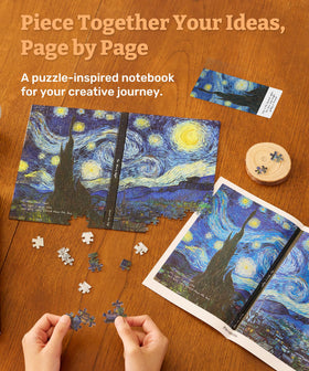 PieceRelax puzzle-book-cover features 329 plastic pieces for a durable, stylish notebook.
