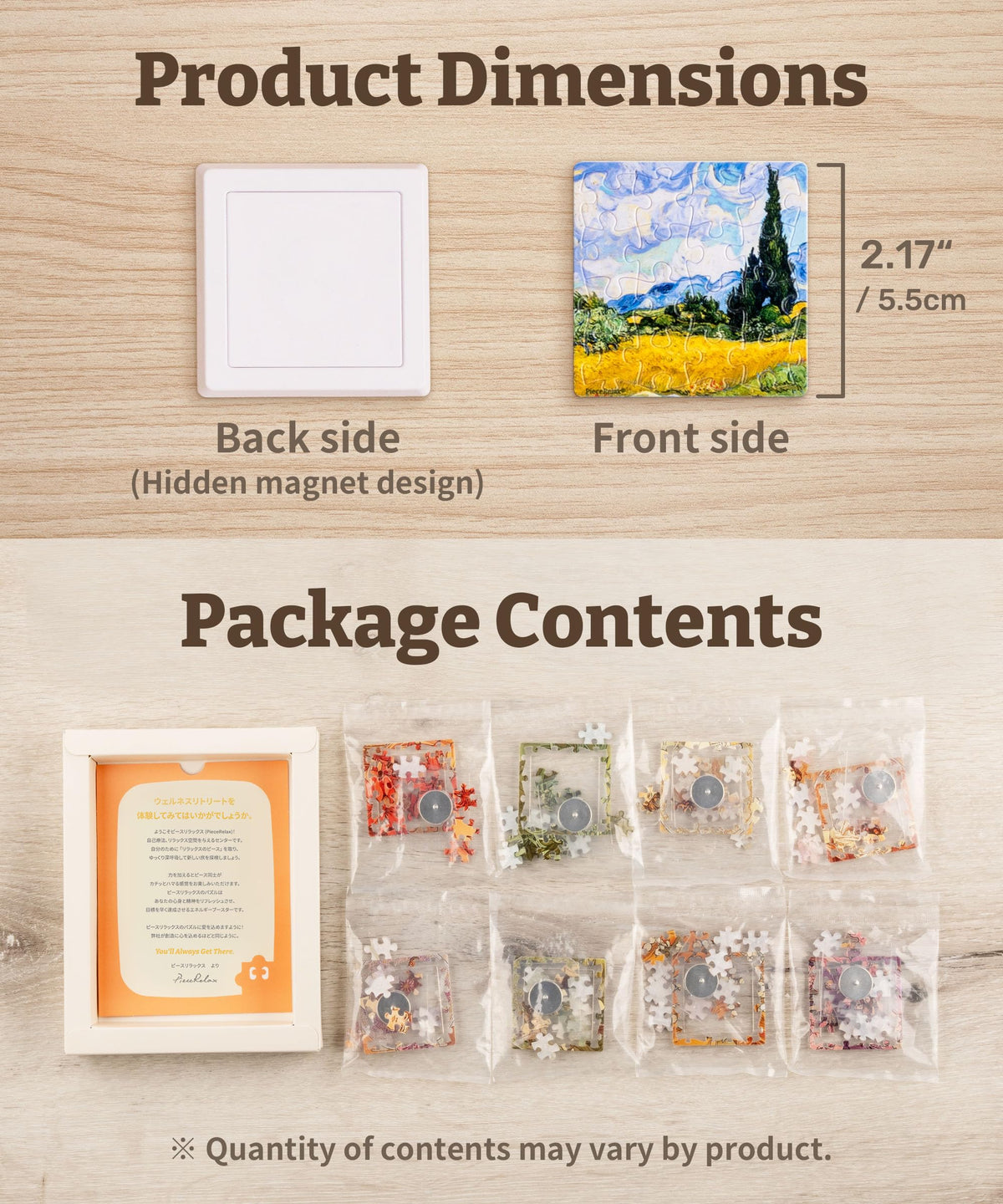 PieceRelax magnet puzzle pieces measure 2.17 inches for a compact display.