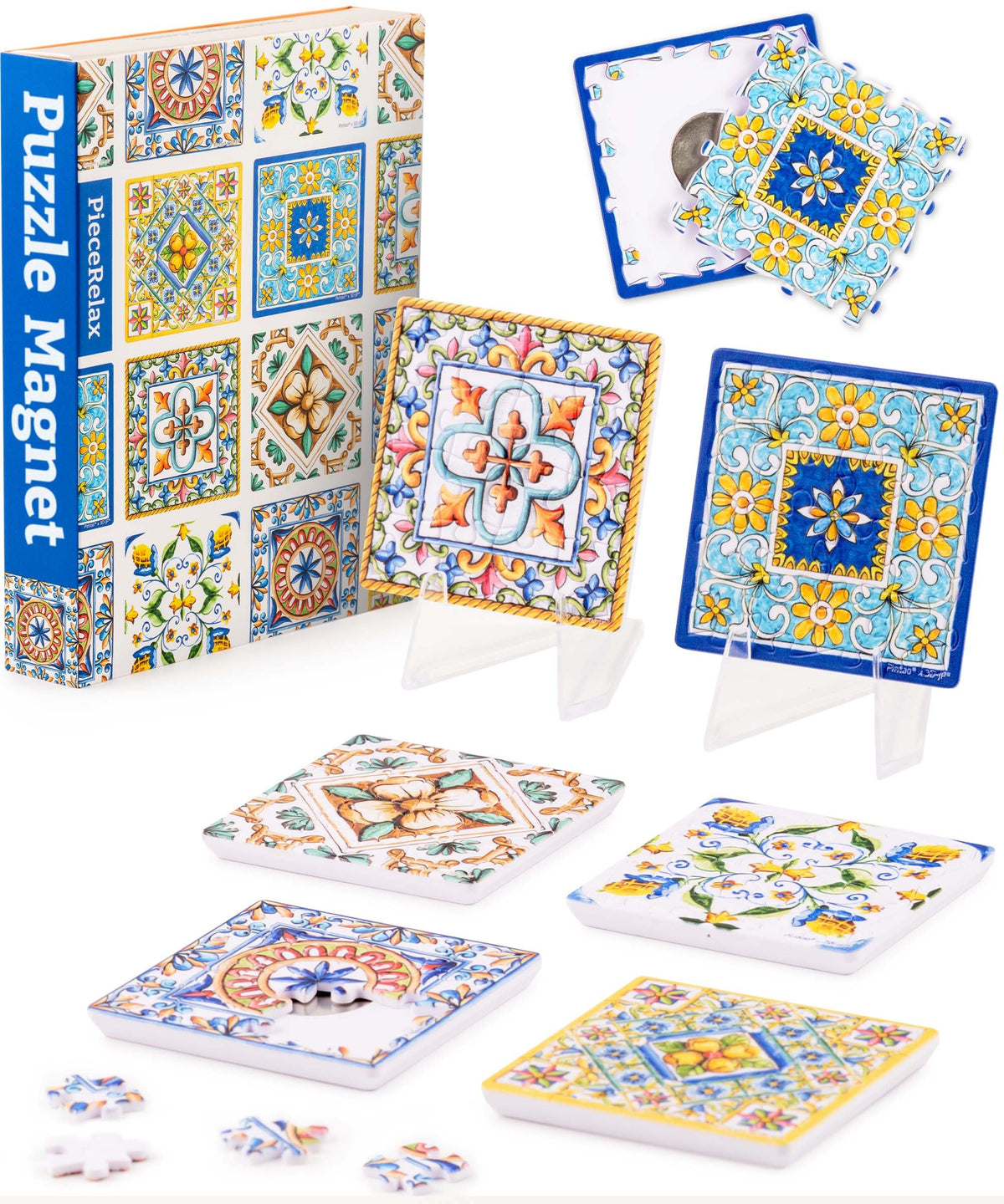 PieceRelax magnet puzzle with six patterns, great for fridge decor and interactive play.