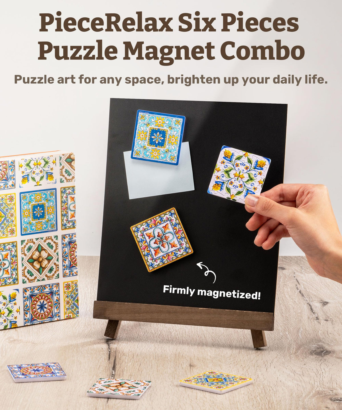 PieceRelax magnet puzzle six-pattern interlock ensures sturdy assembly without glue.