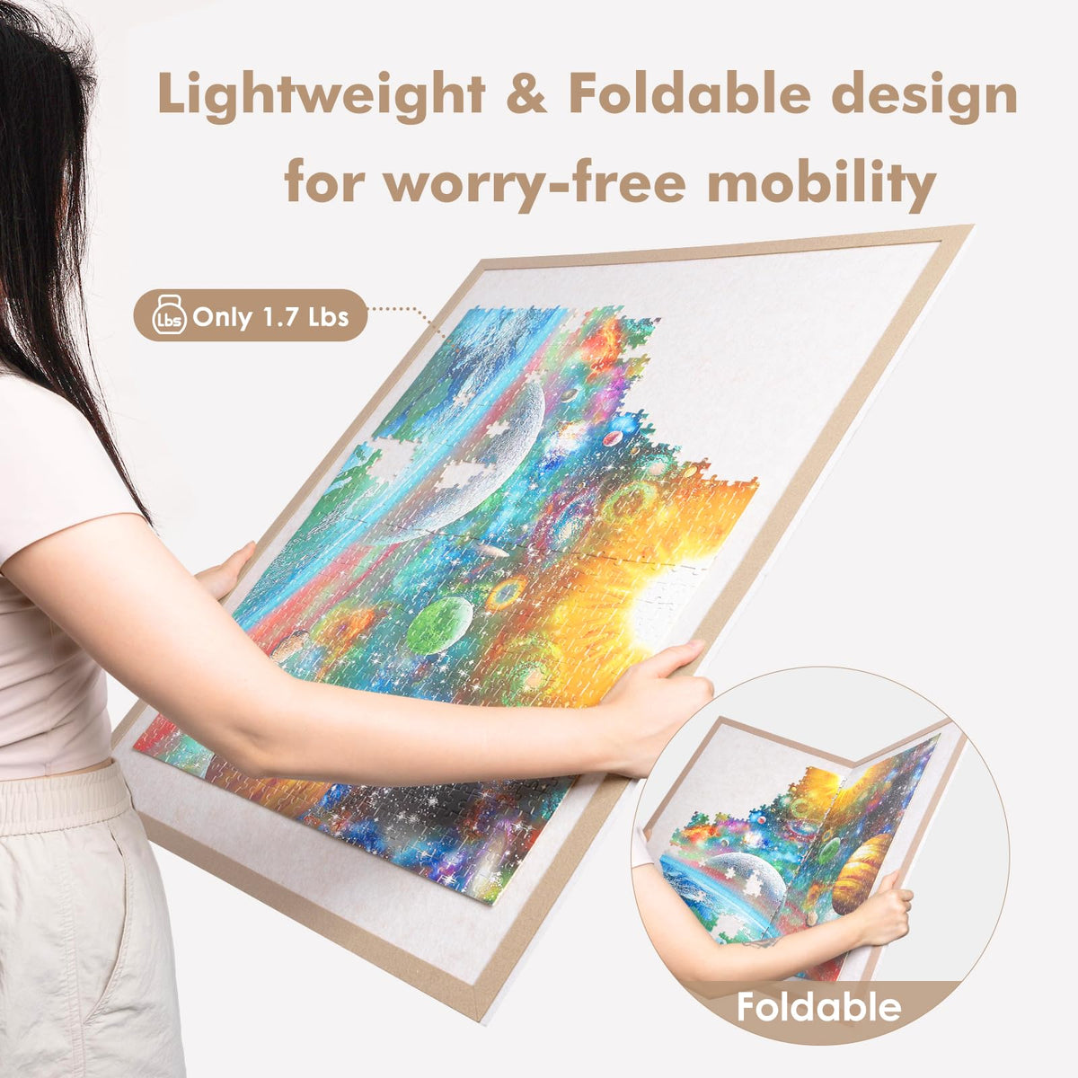 Piecevana Puzzle Board folded compact for easy under-couch storage