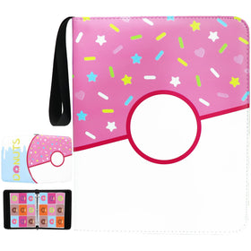 Piefectpie pink donut binder front view showing 900-pocket capacity for card collection
