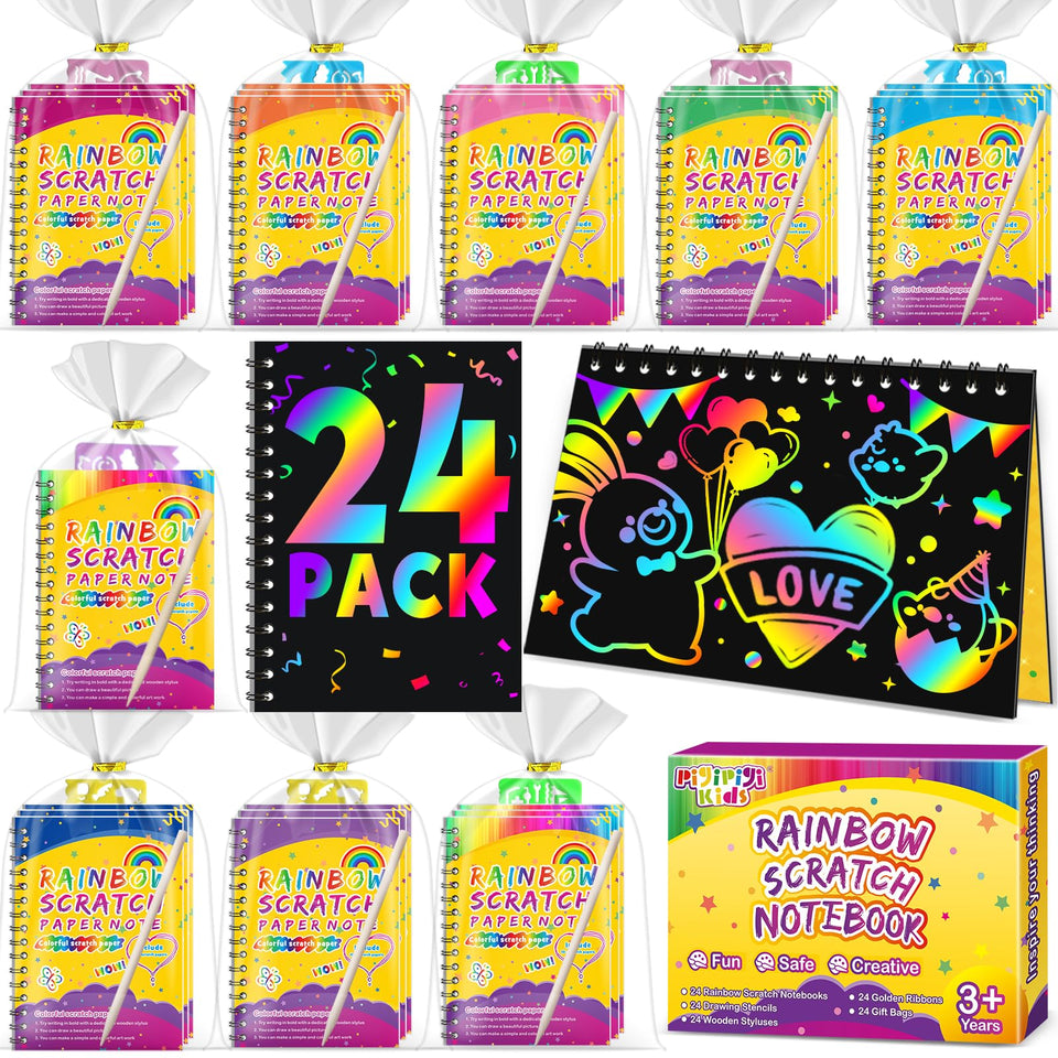 Pigipigi Kids scratch-art notebook reveals rainbow colors for party favors