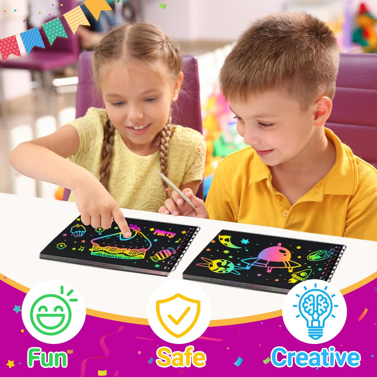 Pigipigi Kids classroom scratch art activity inspires group creativity