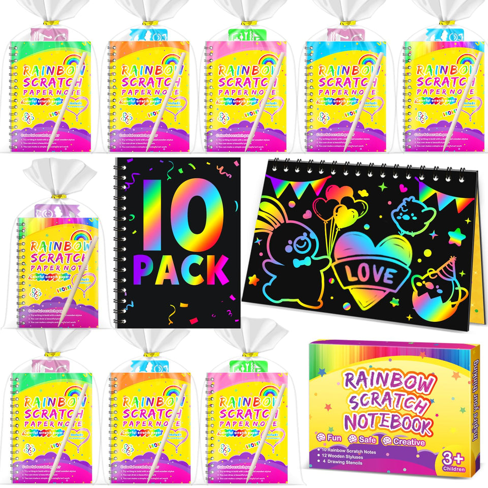 Pigipigi Kids rainbow scratch notepads 10-pack for colorful, mess-free art sessions