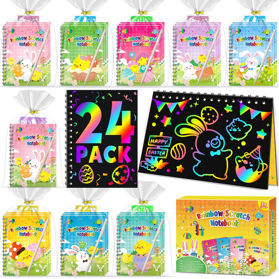 Pigipigi Kids rainbow scratch notebook 24-pack for creative party favors.