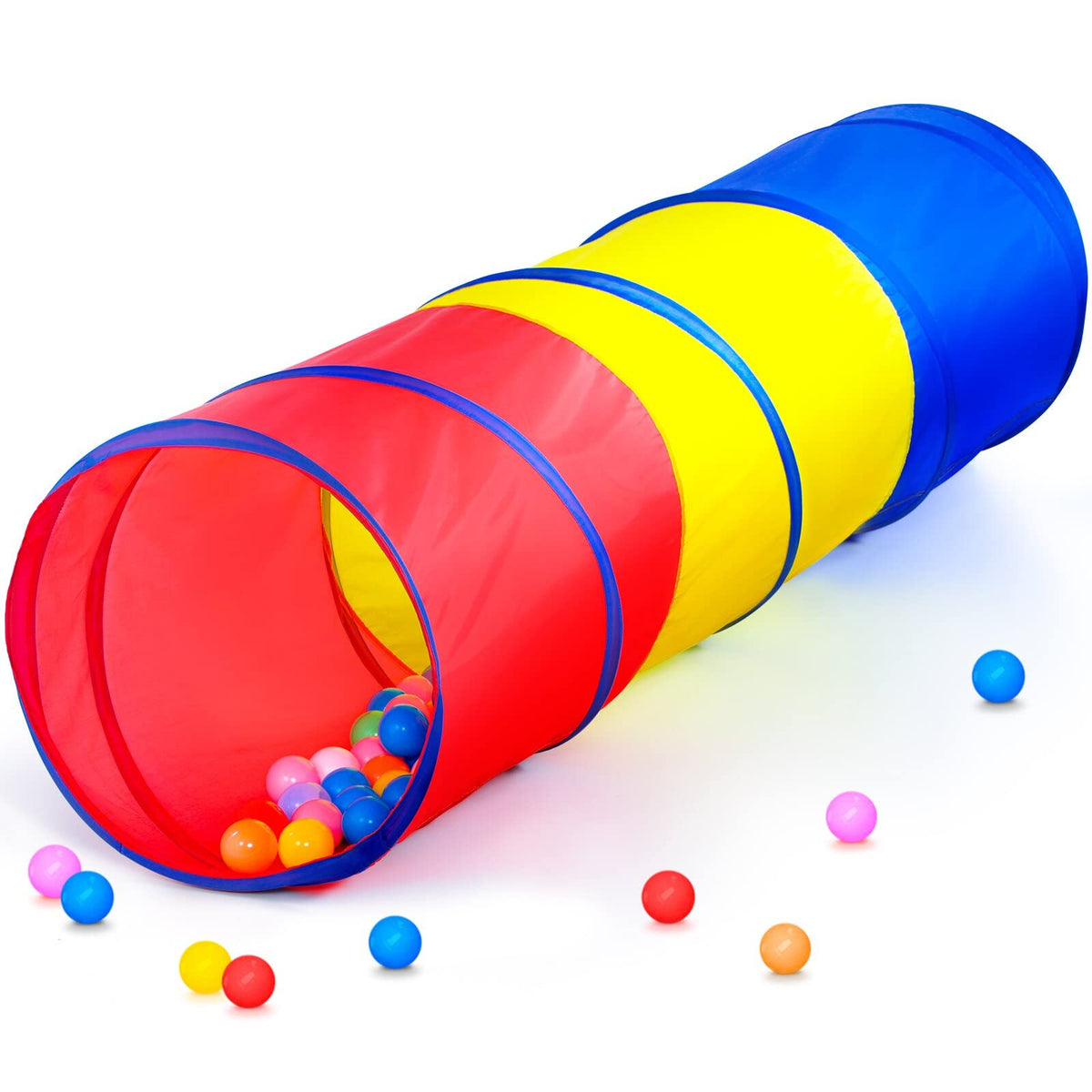 PigPigPen pop up tunnel for toddlers in red, yellow, blue promoting active play.