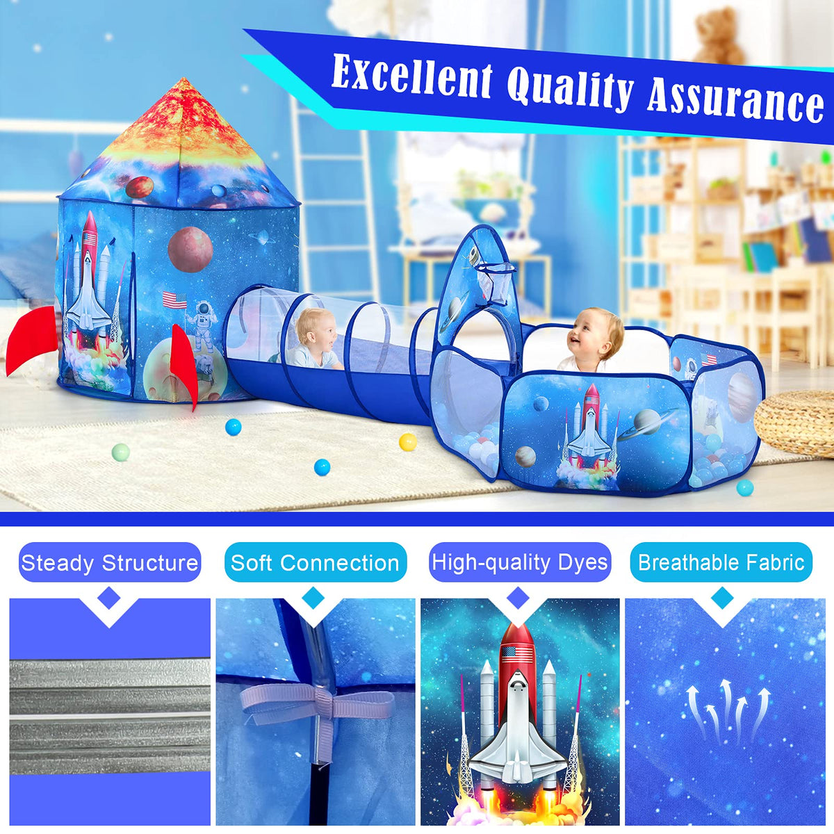 PigPigPen Space World Theme Tent, promotes imaginative exploration and group play.