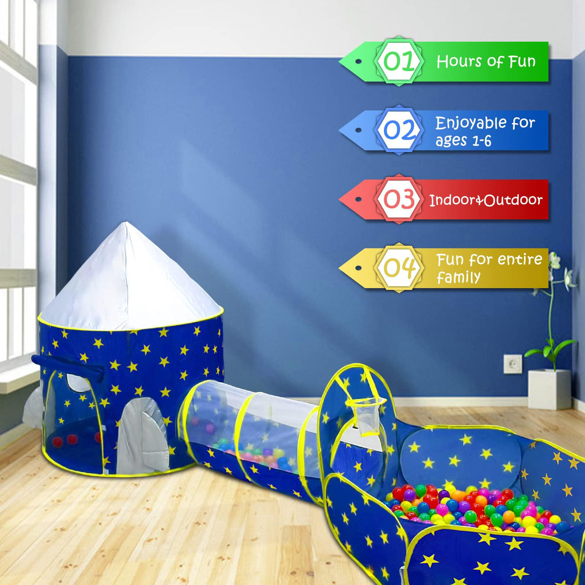 PigPigPen Space World tunnel tent promotes crawling and physical exploration