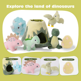 PIIKAGO dinos feature crinkle textures to stimulate touch during play.