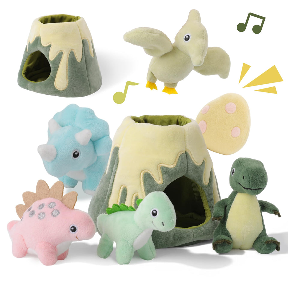 PIIKAGO My Little Volcano with five plush dinosaurs inside the cozy volcano for imaginative play.