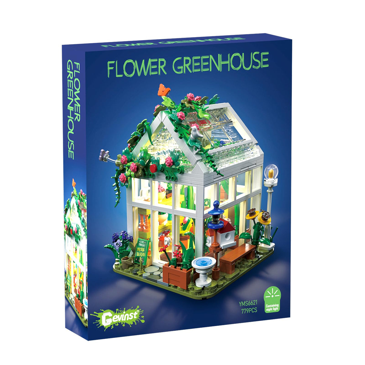 PIKARO Flowers House Building Set with Light glows softly on a desk for a cozy display.