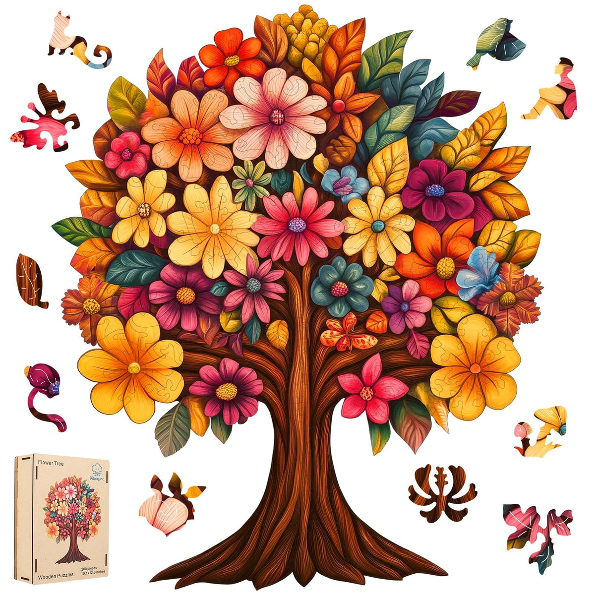 Pikoqunc Tree of Life puzzle with colorful flowers for mindful leisure.