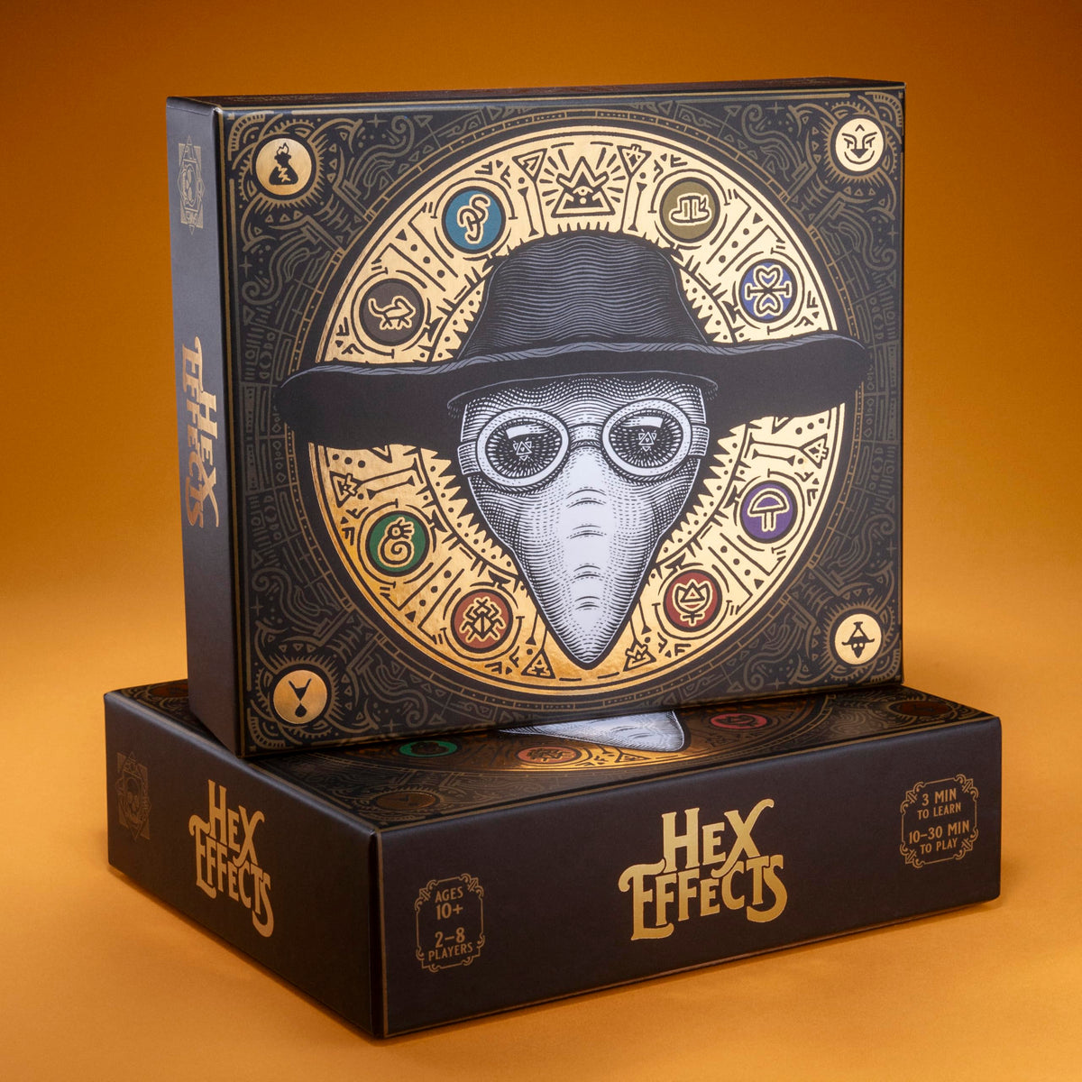 Pillbox Games Hex Effects original artwork on striking cards boosts visual appeal.