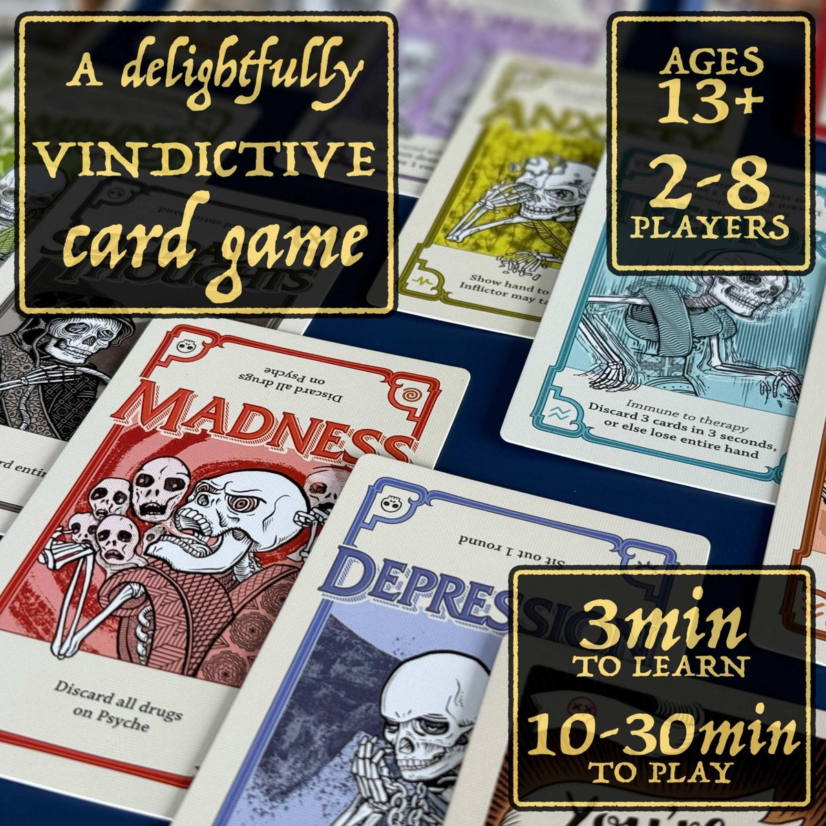 Pillbox Games Side Effects disorder cards displayed during play create tense decisions.