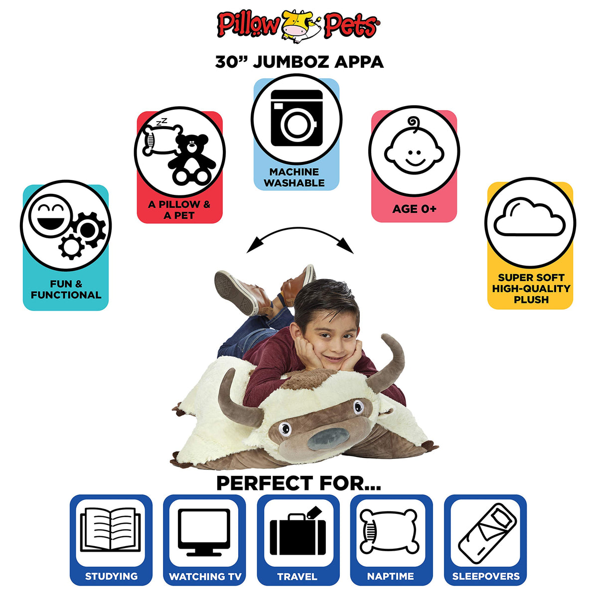 Pillow Pets Appa Jumboz as travel companion shows compact, washable comfort on trips.