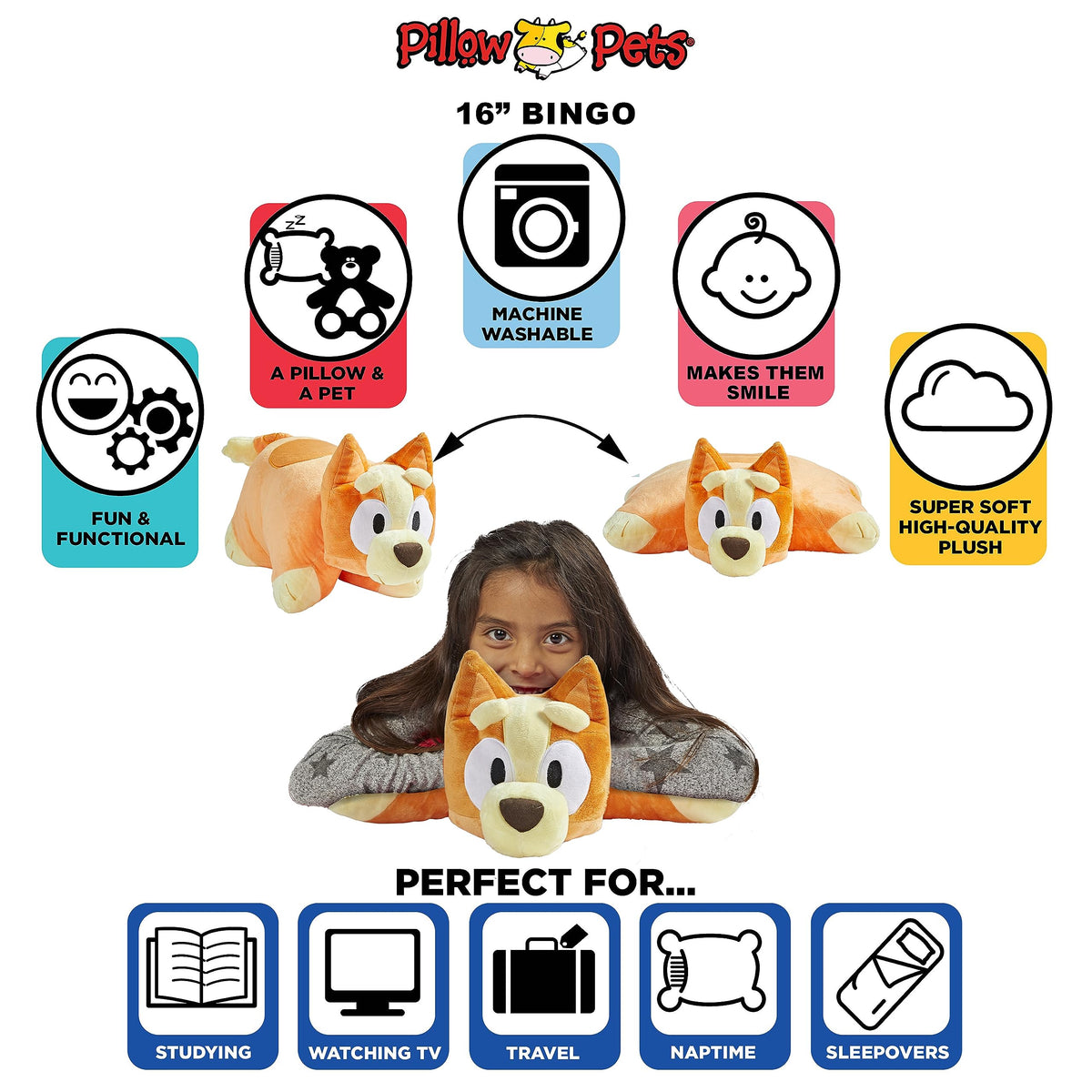 Official Pillow Pets Bingo licensed item with safe materials.