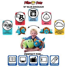 Pillow Pets blue dino cuddly chenille adds vibrant decor and comforting play.