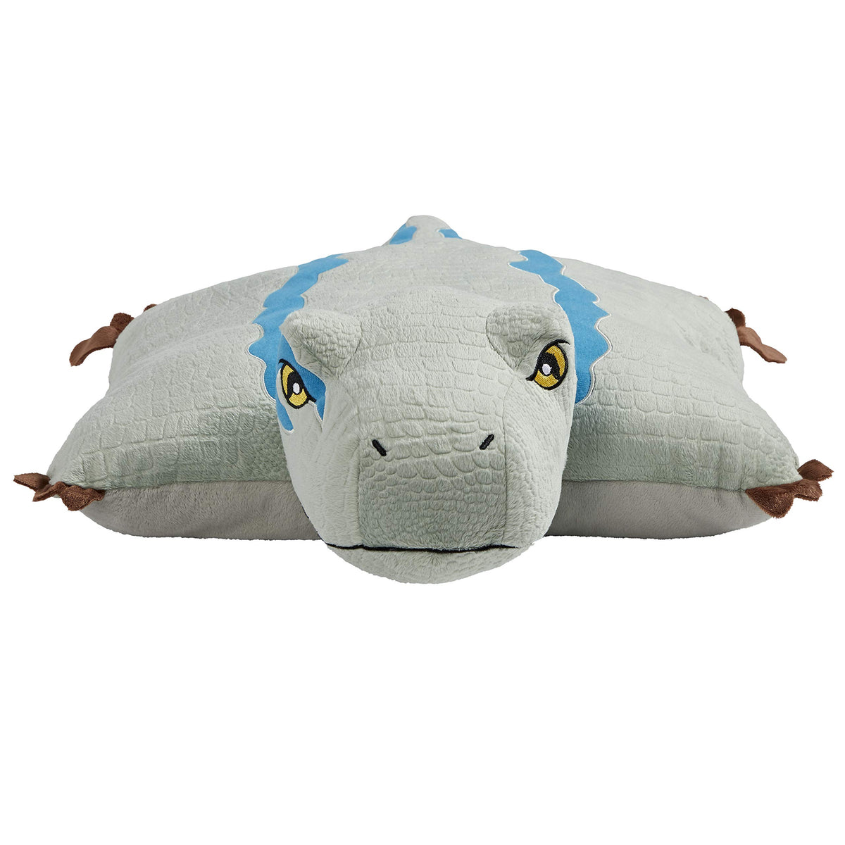 Pillow Pets Blue Velociraptor soft plush for gentle hugs and travel comfort.