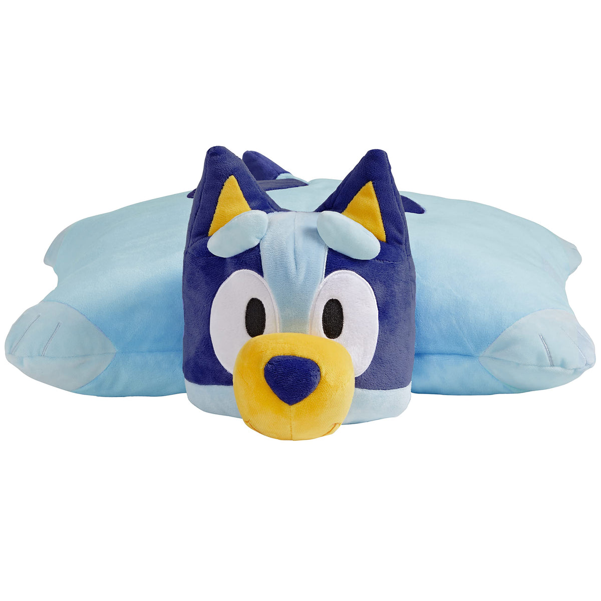 Bluey Pillow Pets plush unfolded to an 18-inch pillow for bedtime comfort.