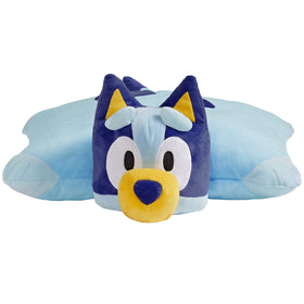 Bluey Pillow Pets plush unfolded to an 18-inch pillow for bedtime comfort.