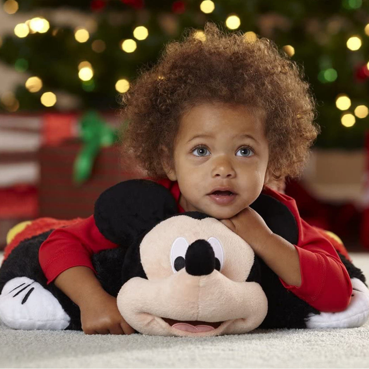 Official Pillow Pets Mickey Mouse plush, durable chenille suitable for nap time and play.