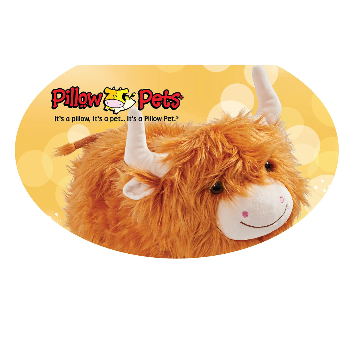 Pillow Pets Highland Cow eyes and smile detail, inviting gentle play and affection.