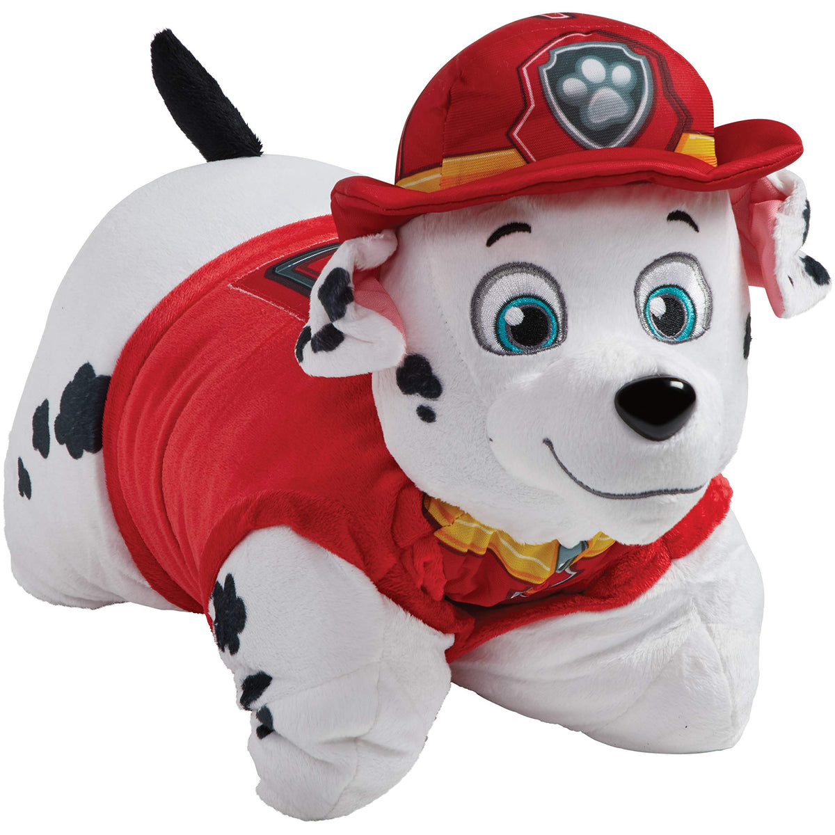 Pillow Pets Marshall Paw Patrol 16-inch plush, perfect for bedtime snuggles and travel.
