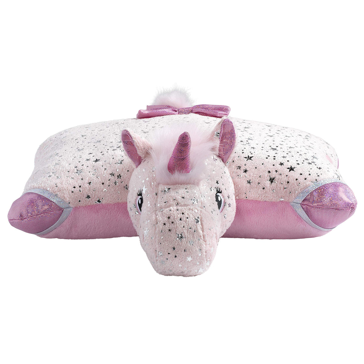 Pillow Pets Originals Sparkly Pink Unicorn belly-to-pillow transition supports cozy naps.