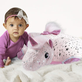 Pillow Pets Originals Sparkly Pink Unicorn bow and tail detail adds charm for bedtime.