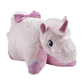 Pillow Pets Originals Sparkly Pink Unicorn close-up shows glittery stars for imaginative play.