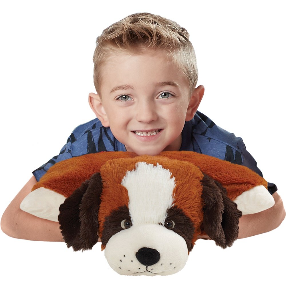 Pillow Pets St. Bernard chenille plush, washable for easy care.
