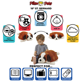 Pillow Pets St. Bernard pillow form converts to a soft cushion for rest.