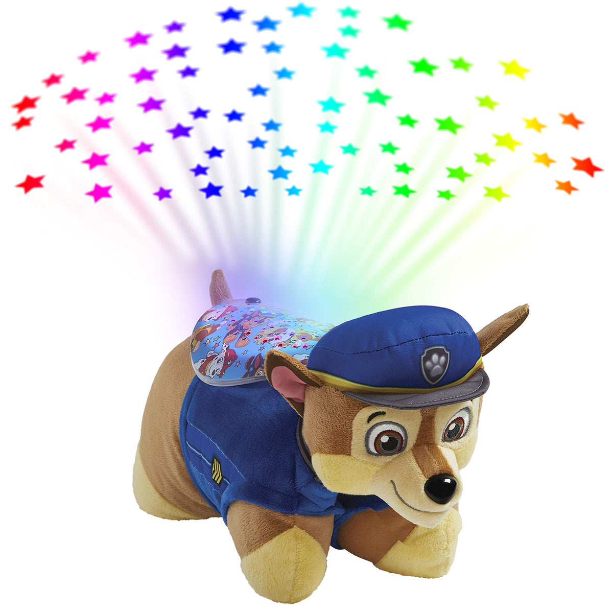 Pillow Pets Chase Sleeptime Lite projects rainbow stars on the ceiling for bedtime