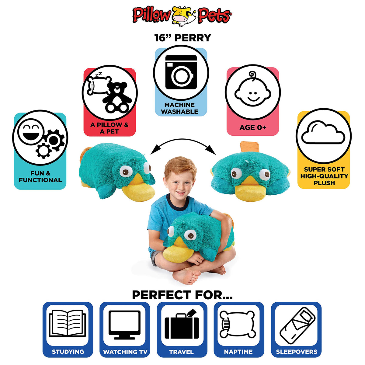 Detail of Pillow Pets Perry stitching highlights durable construction.