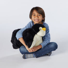Pillow Pets Playful Penguin belly-velcro pillow conversion feature.