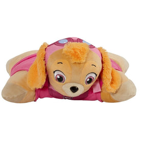 Skye transforming from plush to pillow demonstrates versatile use for travel.