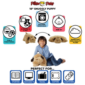 Pillow Pets Snuggly Puppy serves as a travel companion on trips.