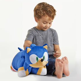Pillow Pets Sonic Hedgehog plush used during reading for cozy focus
